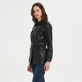 Women Leather Jacket Spring and Autumn Single-Breasted Imitation Leather Lapel Long Sleeve Jacket