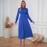 Women Date Dress Stand Collar Long Sleeve Skirt
