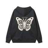 Men Hoodie Vintage Butterfly Affixed Cloth Embroidered Hooded Sweater