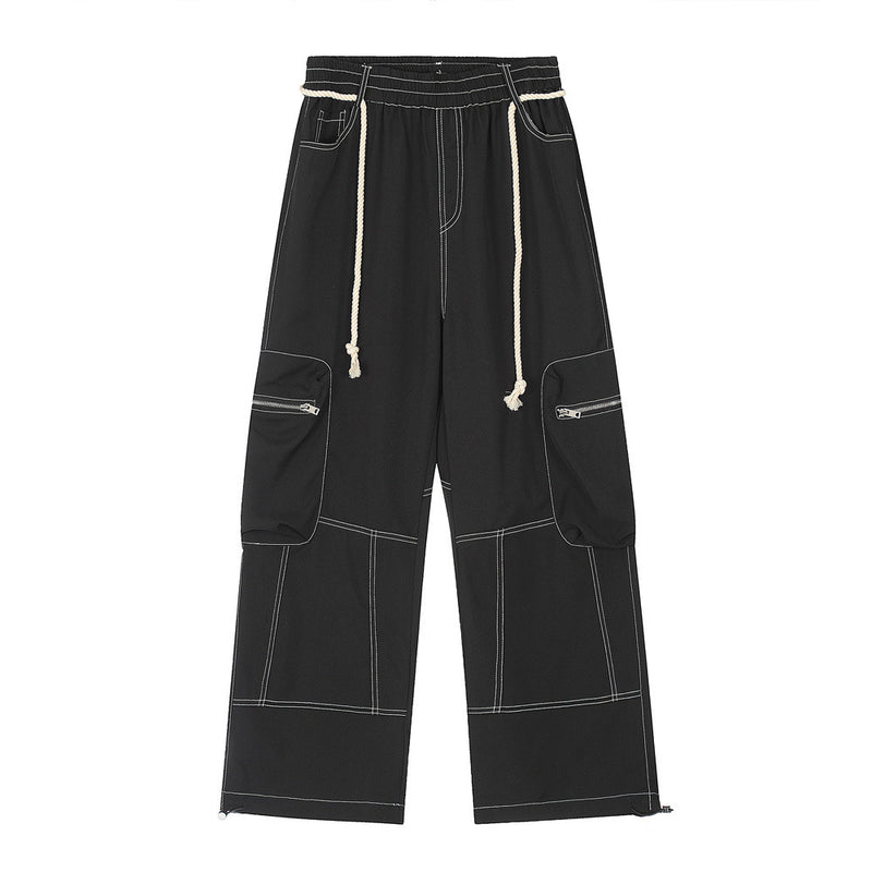 Men Sweatpants Workwear Pants Men's Multi-Pocket Straight-Leg Wide-Leg Pants