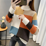 Women Knitwear Autumn and Winter High Collar Plaid Sweater Sweater