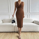 Women Dress Sexy V-neck Sheath Sleeveless Dress