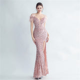 Harlem Nights Outfits Velvet High-Density Sequined Fishtail Evening Dress