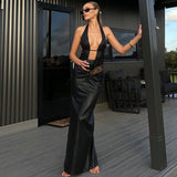 Women Dresses Winter Sexy Backless Hollow out Tied Dress