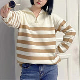 Women Knitwear Autumn and Winter Striped Lapel Knitwear Loose Sweater