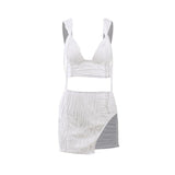 Women Dresses Sexy Knitting Suit Spring Sexy Split Sling Short Skirt (Bla0420)