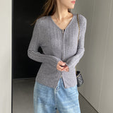 Women Cardigan Sweater Fall Slim Fit Zipper Knitted Cardigan Long Sleeve Sweater 8t8307
