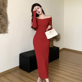 Women Dresses Retro Slim-Fit Long Sleeve Dress Autumn