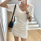 Women Dresses Short Sleeve Dress V-neck Slim Fit Skirt Hip Skirt
