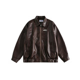 Unisex Jacket Loose Lapels PU Leather Jacket Retro Biker's Coat