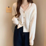 Women Knitwear Spring and Autumn Hollow Loose V-neck Knitted Cardigan Coat