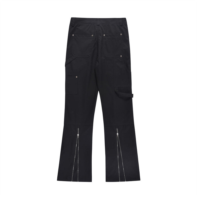 Men Sweatpants Pocket Overalls Men's Flared Pants Zipper Decorations Wide Leg Loose Trousers