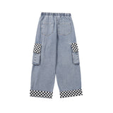Men Jeans Retro Worn Jeans Multi-Pocket Work Pants Cropped Pants