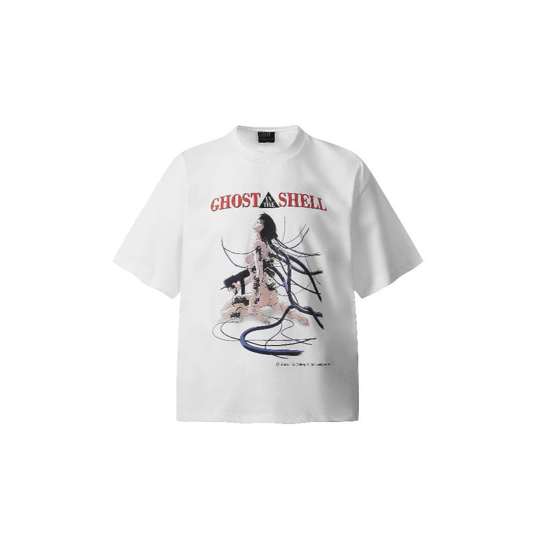 Mens T-shirts Ghost in the shell print vintage short sleeves