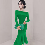 Women Maxi Dress Autumn Winter Sexy Slim Fit Dress