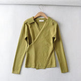 Women Sweater Knitwear Retro Cross Knitwear V-neck Lapel Sweater