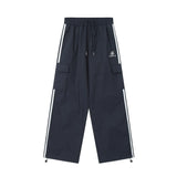 Men Sweatpants Multi-Pocket Workwear Sports Casual Pants Boys Loose Side Patchwork Stripes Straight-Leg Trousers