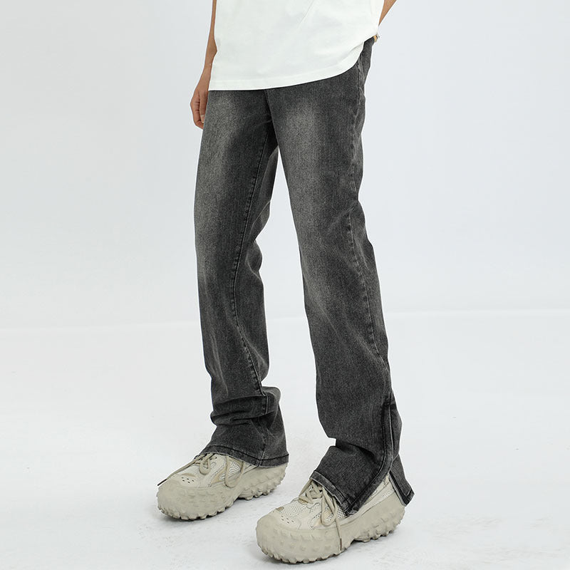 Men Jeans Washed Distressed Side Zipper Jeans