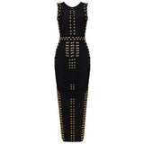 Women Evening Dress round Neck and Long Pattern Sleeveless Bandage Gown