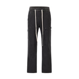 Men Sweatpants Rivet Multi-Pocket Slacks Loose Stitching Drawstring Elastic Waist Straight-Leg Trousers