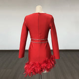 Women's Evening Dress Bandage One-Piece Dress Long Sleeve Short Dress