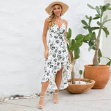 Women Date Dress Summer Sexy Suspender Dress Irregular Pattern Print Dress