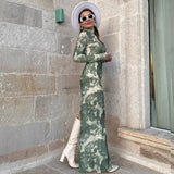 Women Dresse Turtleneck Sheath Long Long Sleeve Skirt