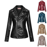 Red Leather Jacket Lapel Slim Women Leather Coat Zipper Elegant Pu Women's Leather Coat
