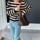 Women Cardigan Sweater Striped Sweater Cardigan Autumn round Neck Long Sleeve Top Women 8t7282
