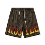 Men Shorts Flame Letter Embroidered Casual Shorts