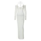 Women Dresses Spring Sexy Backless Lace up Slim Fit Hollow out Long Sleeve Dress