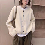 Women Knitted Cardigan Sweater Coat Autumn and Winter Loose round Neck Knitted Cardigan