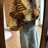 Women Knitwear Autumn and Winter Striped Sweater Loose Casual Knitted Cardigan