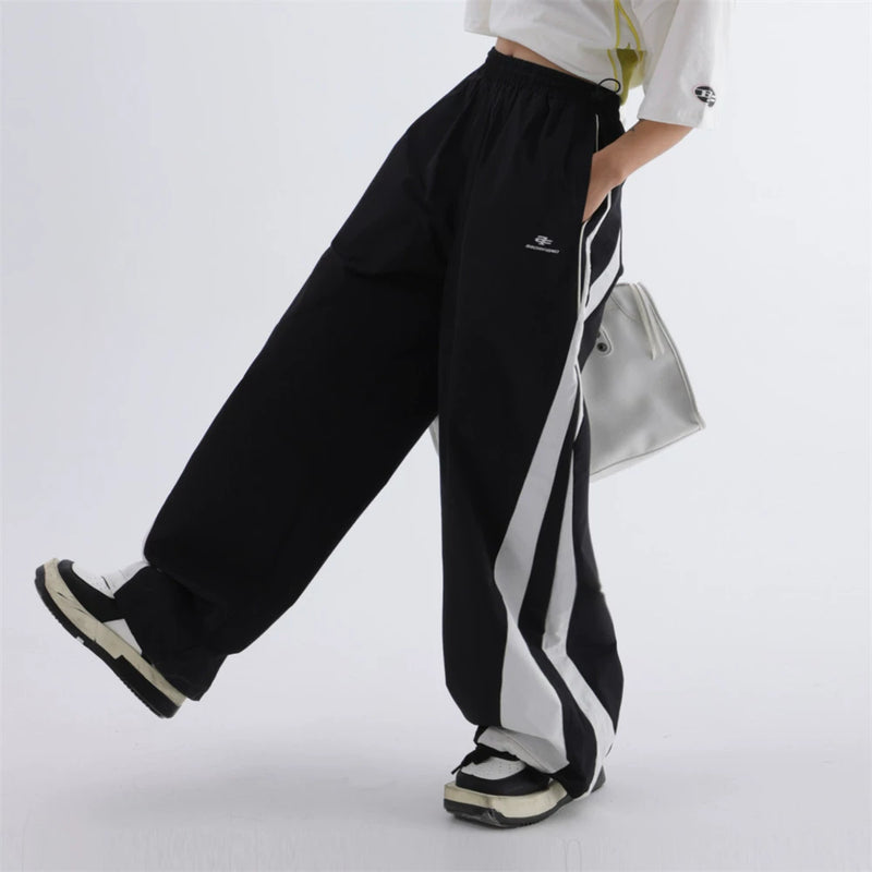 Men Sweatpants Stitching Sports Jogger Pants Men's Wide-Leg Pants Mechanical Style Casual Tactical Pants