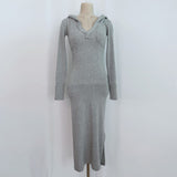 Women Dresses Fall V-neck Hooded Dress Casual Sexy Dress