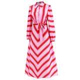 Women Date Dress Autumn and Winter Striped Printed Buttons Cinched Blouse Dress