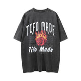 Men Vintage T-Shirt Rose Flame Printed Short Sleeve T-shirt