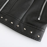 Red Leather Jacket Rivet Leather Clothing with Stand Collar