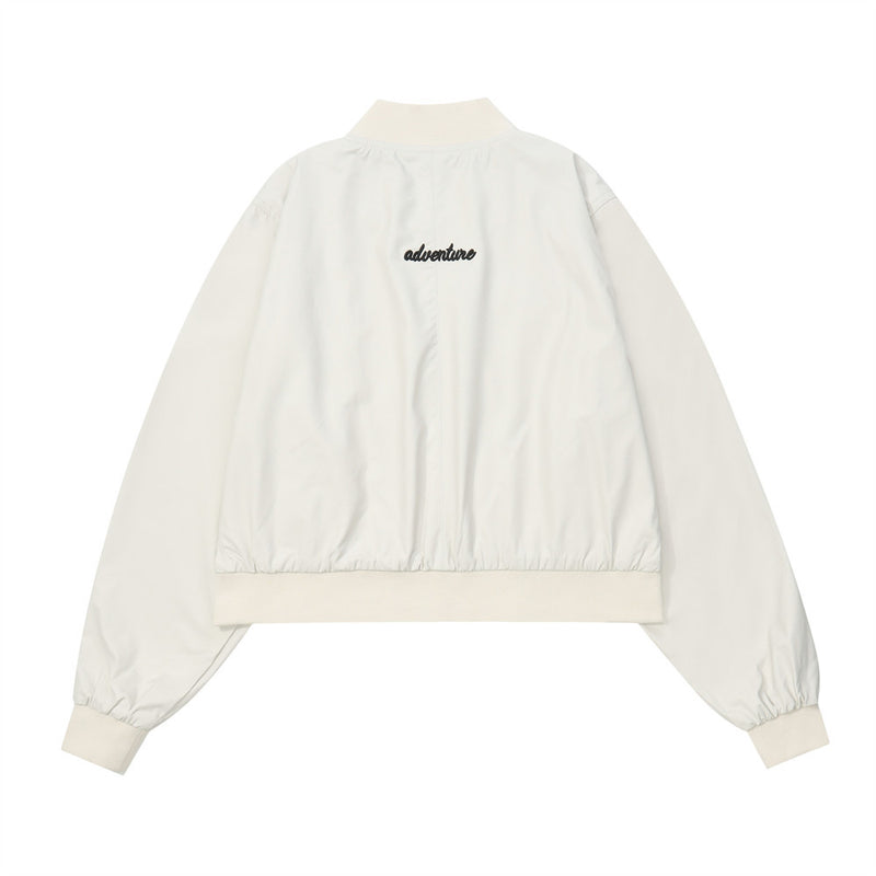 Women Jacket Pocket Decoration Baseball Uniform Jacket Casual Stand Collar Embroidered Long Sleeve Coat
