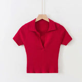 Women Sweater Knitwear Summer Polo Collar Knitted Top