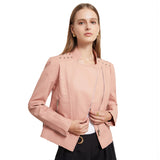 Red Leather Jacket Beaded Leather Women's Long Sleeve Lapel Motorcycle Clothing