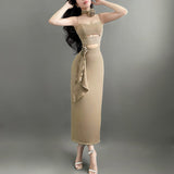 Women Dresses Cutout Sling Dress Spring Summer Slim-Fit Long Dress