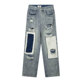 Women Pants Ripped Jeans Baggy Straight Trousers High Waist Wide Leg Trousers