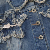 Women Jacket Five-Pointed Star Affixed Cloth Embroidered Short Denim Jacket