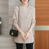 Women Knitwear Autumn and Winter V-neck Mid-Length Knitwear Loose Sweater