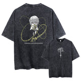 Summer Cotton Loose Washed Tops Tees Anime Print T-Shirt Men