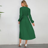 Women Date Dress Sexy Pleated V-neck Dress