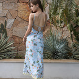 Women Dresses Summer Slim Fit V-neck Strap Long Dress Lace Dress