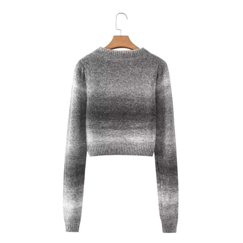 Women Sweater Knit Wear round Neck Pullover Gradient Sweater Autumn Long-Sleeved Top