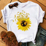 Maycaur Women's T-shirt Casual Kawaii Sunflower Butterfly